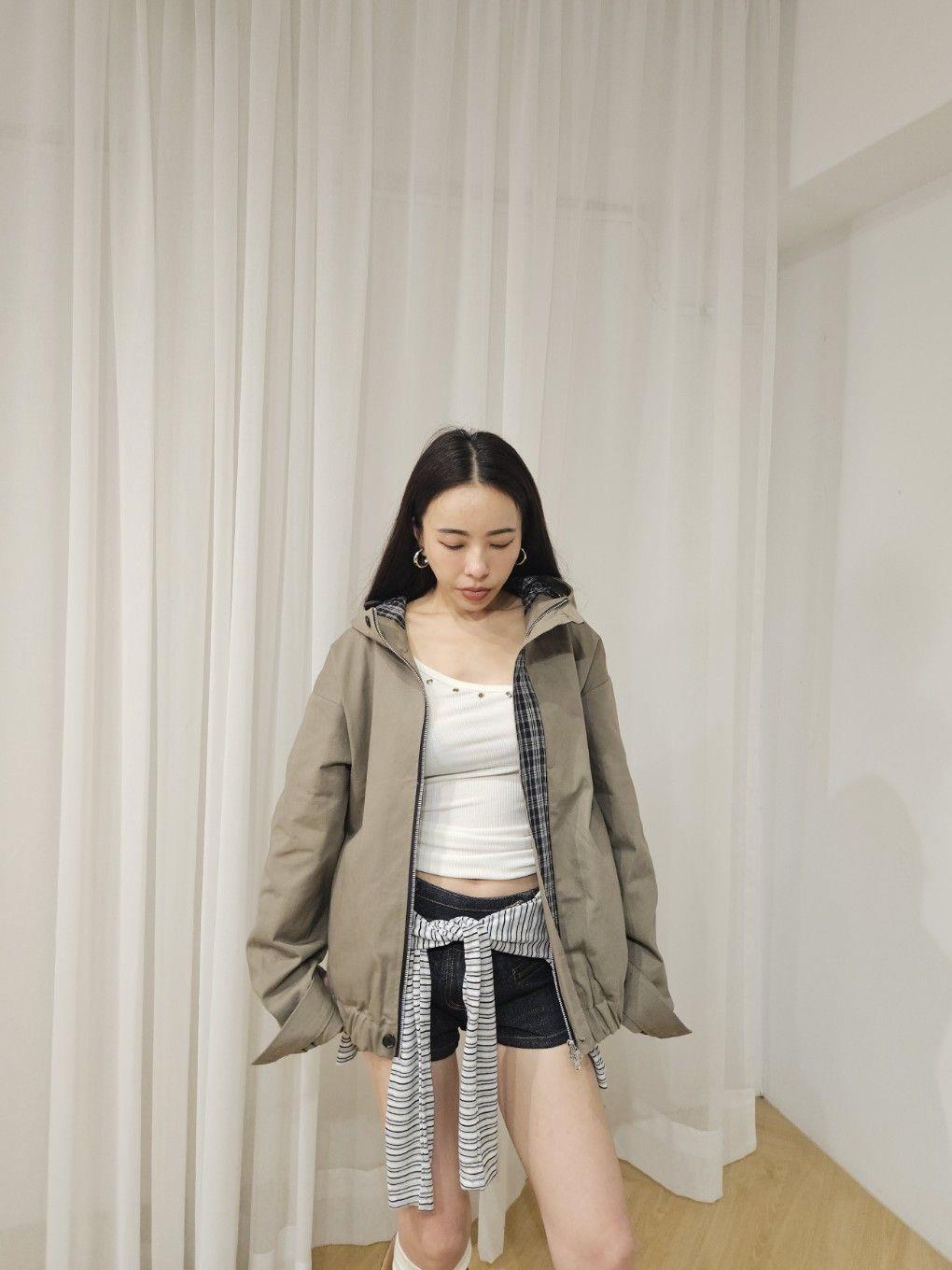 襯衫格紋拼連帽外套(男女裝)